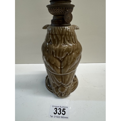 335 - A French William Whiteley porcelain owl oil lamp