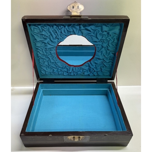 339 - An oriental lacquered jewellery box. 33.5cm x 25.5cm x 11cm