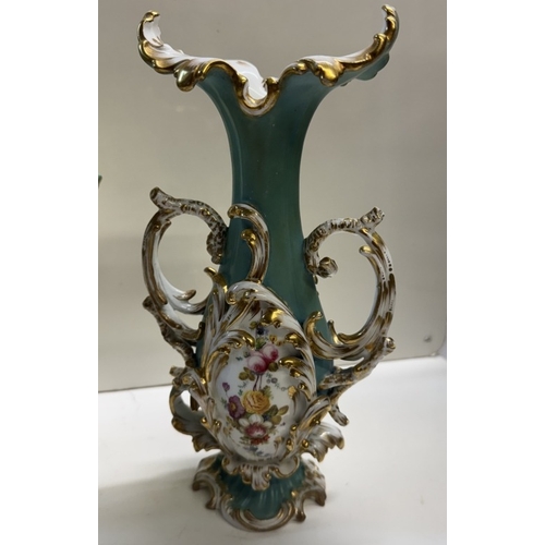 345 - A pair of continental ceramic vases with floral decoration & another continental floral decorated va... 