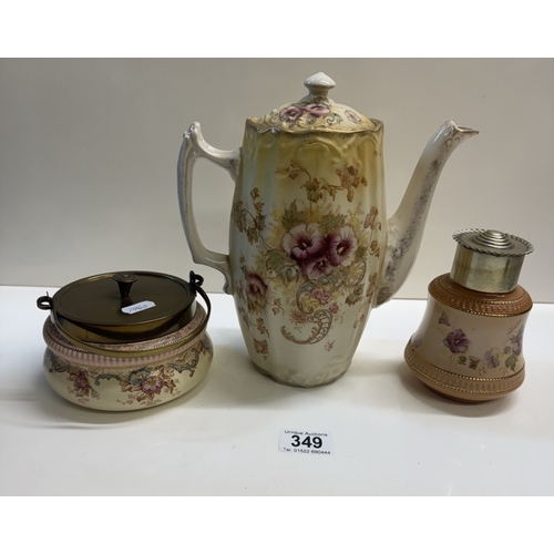 349 - An early 20th century floral pattern coffee pot, sugar bowl & 1 other item