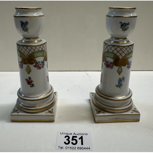 351 - A pair of vintage Dresden candlesticks