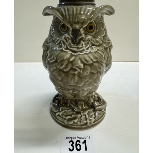 361 - A French William Whiteley porcelain owl oil lamp (missing chimney)