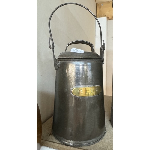 374 - 3 early 20th century milk churns & a pail with brass plaques 'Beck Farm pure milk'