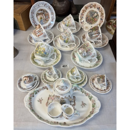 401 - A Royal Doulton Bramley Hedge set of 4 Seasons cups & saucers (2 with plates) 2 wedding cups & sauce... 