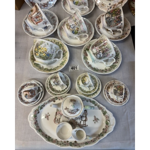 401 - A Royal Doulton Bramley Hedge set of 4 Seasons cups & saucers (2 with plates) 2 wedding cups & sauce... 