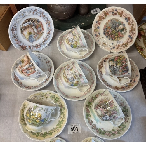 401 - A Royal Doulton Bramley Hedge set of 4 Seasons cups & saucers (2 with plates) 2 wedding cups & sauce... 