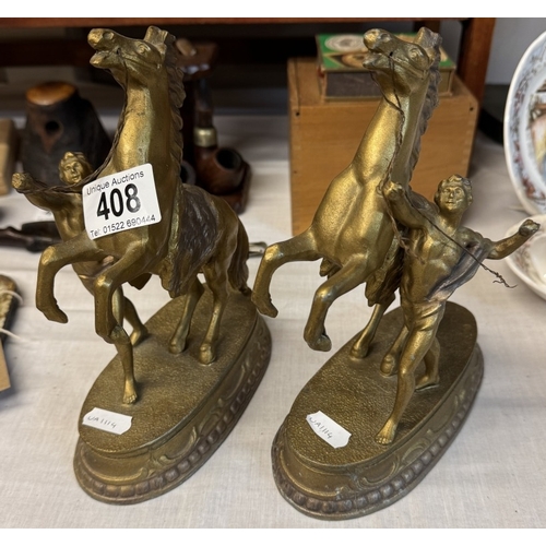 408 - A pair of early 20th century gilded spelter Marley horses