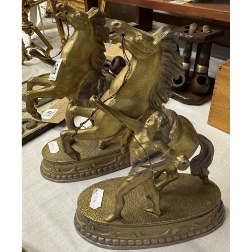 408 - A pair of early 20th century gilded spelter Marley horses