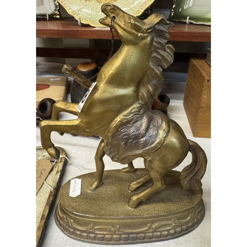 408 - A pair of early 20th century gilded spelter Marley horses