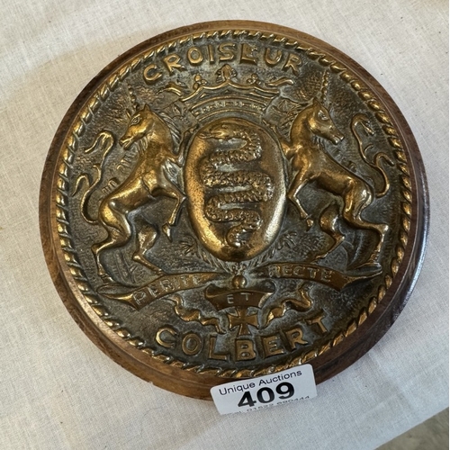 409 - A French Navy bronze plaque from cruiser C611 F.S. Colbert.