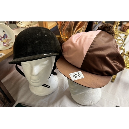 428 - A riding hat & jockey's riding hat cover