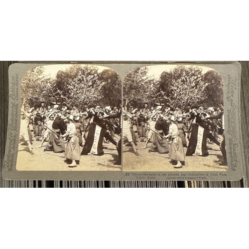 435 - 2 antique stereoscope viewers with a large quantity of cards including Japan through the stereoscope