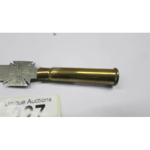 227 - A WW1 trench art bullet with an engraved blade attached, blade bears the name Allent.