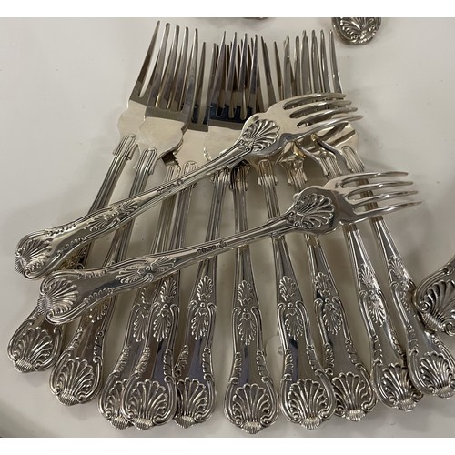 237 - Silver Cutlery. 12 of each and 4 serving spoons (knives with stainless steel blades 2.85lb / 1.28kg ... 