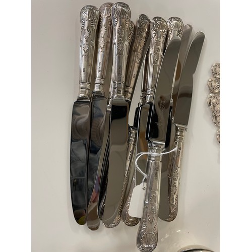 237 - Silver Cutlery. 12 of each and 4 serving spoons (knives with stainless steel blades 2.85lb / 1.28kg ... 