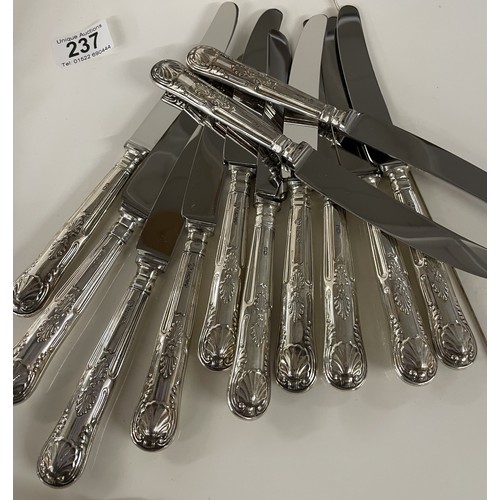 237 - Silver Cutlery. 12 of each and 4 serving spoons (knives with stainless steel blades 2.85lb / 1.28kg ... 