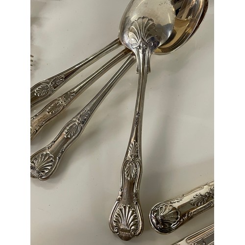 237 - Silver Cutlery. 12 of each and 4 serving spoons (knives with stainless steel blades 2.85lb / 1.28kg ... 