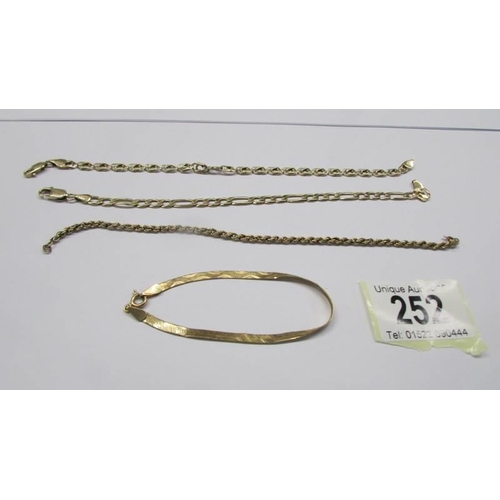 252 - Four 9ct gold bracelets, 14.8 grams.