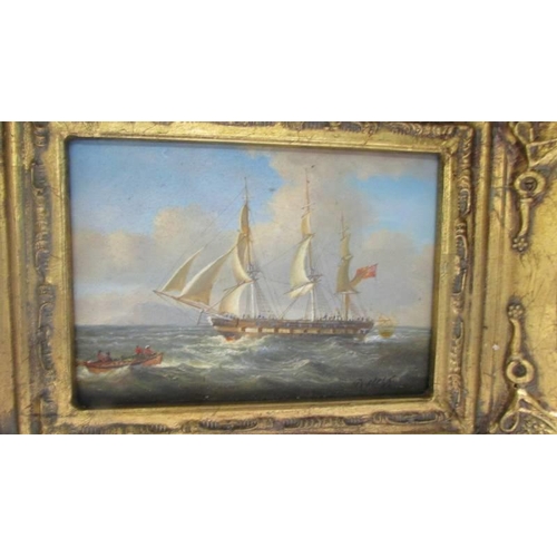 271 - A gilt framed study of a galleon at sea signed A Hess.