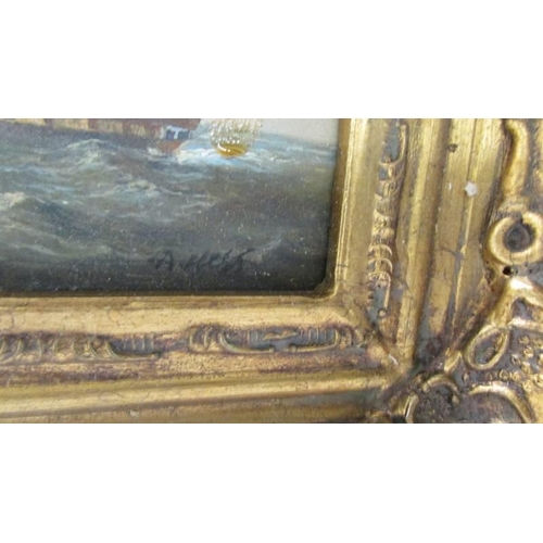 271 - A gilt framed study of a galleon at sea signed A Hess.