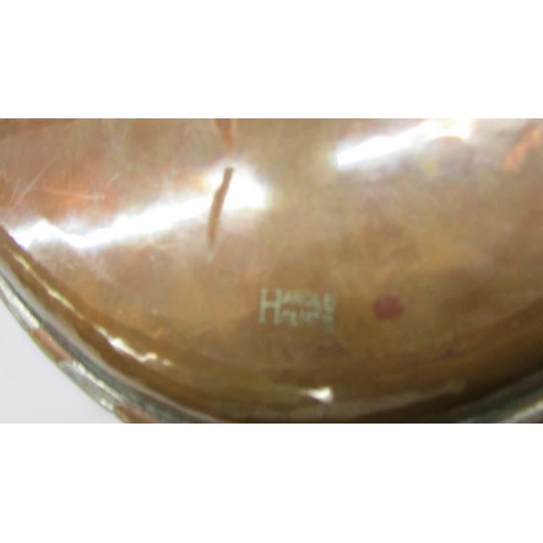 281 - An oval copper tray with bird decoration stamped Harold Holmes, Hand Made in England.