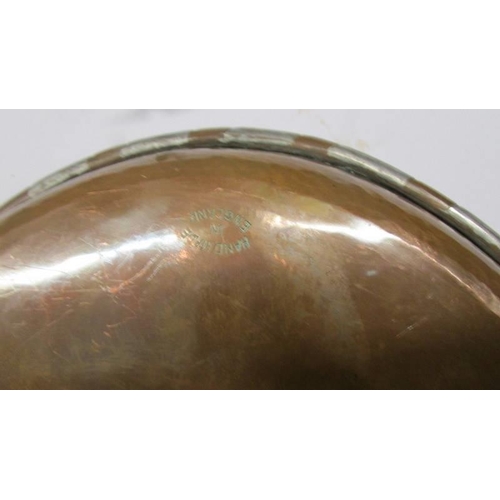 281 - An oval copper tray with bird decoration stamped Harold Holmes, Hand Made in England.