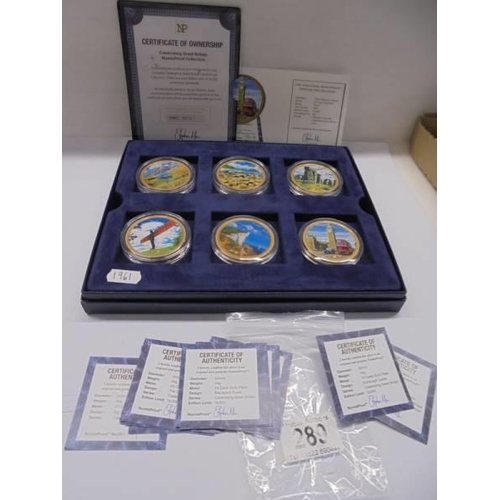 289 - A cased set of 6 gold plated coins celebrating Great Britain, Numisproof collection.