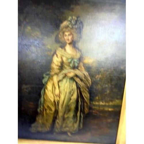 479 - A 19th century gilt framed full length portrait of a lady.  Image 44 x 59 cm, frame 60 x 75.