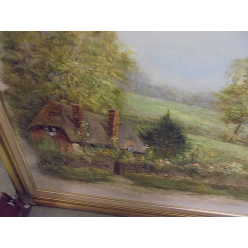 482 - A gilt framed oil on canvas rural scene signed Daughter, image 89 x 60 cm, frame 102 x 74 cm.