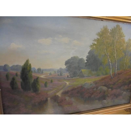 485 - A gilt framed oil on canvas rural scene, signed, 72 x 48 cm, frame 88 x 60 cm.