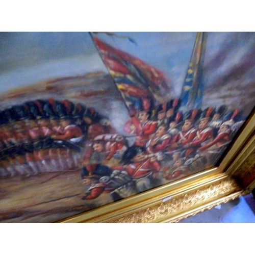 500 - A gilt framed oil on canvas battle scene, image 86 x 62 cm, frame 116 x 86 cm.