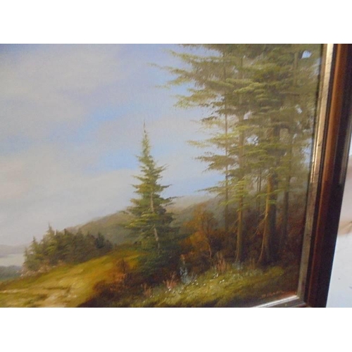 501 - A gilt framed oil on canvas rural scene, image 97 x 50 cm, frame 110 x 63 cm.