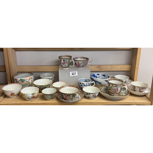 421 - A good lot of Chinese porcelain & pottery including cups, saucers, bowls etc