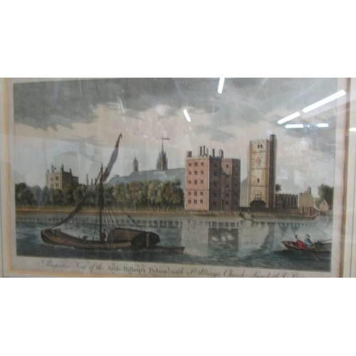 507 - A framed and glazed coloured engraving 'Perspective View of The Arch Bishop's Palace'. 46 x 36 cm.