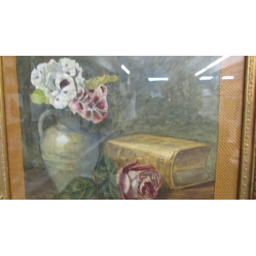 508 - A gilt framed still life study with pansies, 43 x 38 cm.