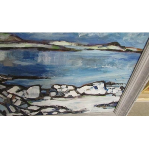 511 - Oil on board title 'The Forshore Iona' in the Scottish style.