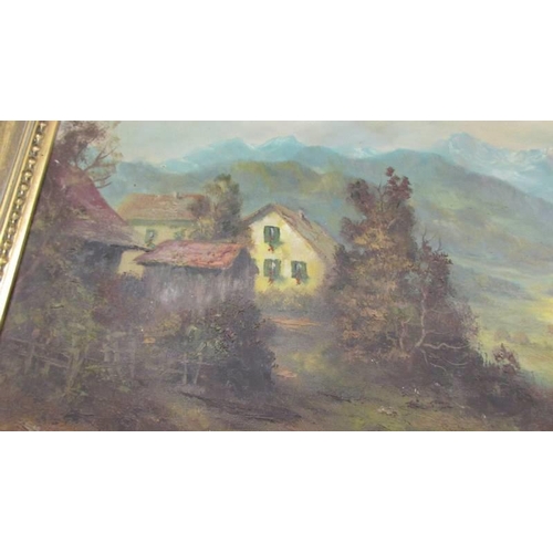 514 - A gilt framed oil on canvas rural scene signed K Gaiermann, 107 x 75 cm.