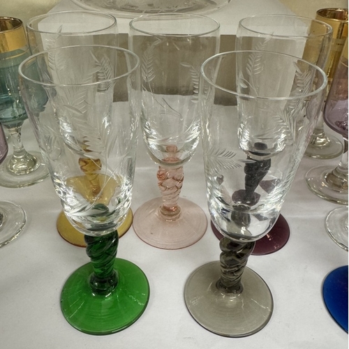 535 - A cut glass sherry decanter & a selection of glasses