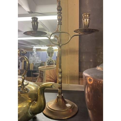 544 - A Victorian copper kettle & 1 other & a candelabra