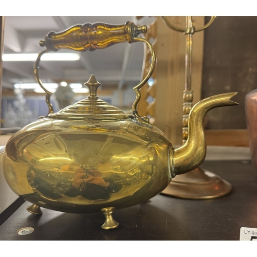 544 - A Victorian copper kettle & 1 other & a candelabra