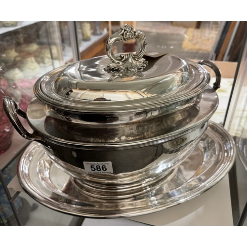 586 - A large silver plate lidded tureen & platter