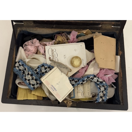 601 - A Victorian inlaid sewing box & contents