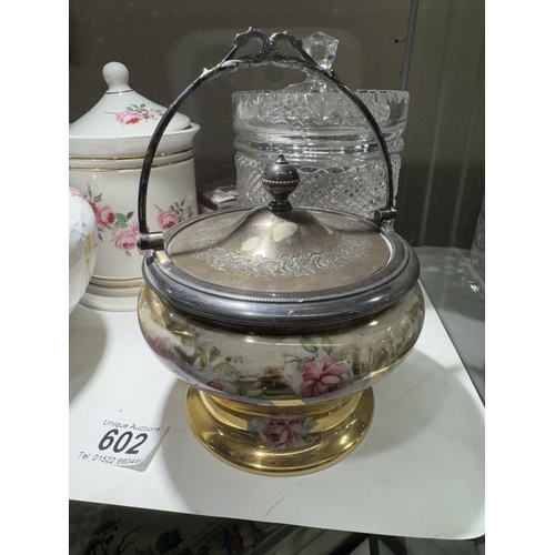 602 - 3 Vintage biscuit barrels & a lidded jar