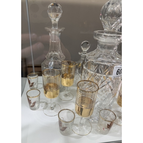 608 - A quantity of vintage sherry glasses & decanters etc