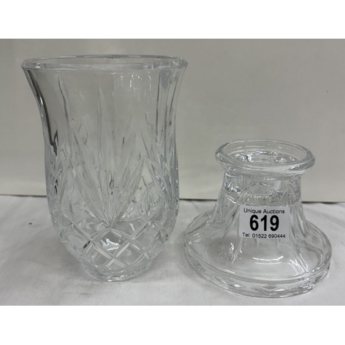 619 - A heavy cut glass candle lamp