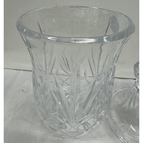 619 - A heavy cut glass candle lamp