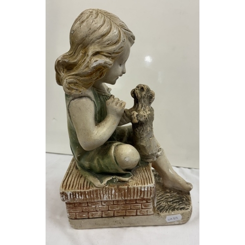 623 - A vintage chalkware figure of a seated girl. Reg no 765573 LMC 47G