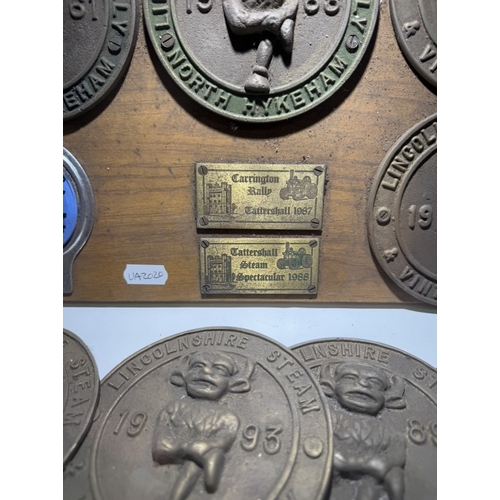 628 - A quantity of Lincolnshire steam & vintage rally brass plaques 1961 - 1994 including Caenby Corner 1... 