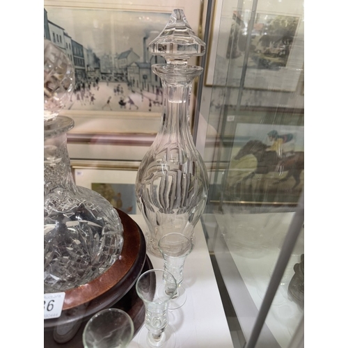 636 - 3 Cut glass decanters with sherry glasses