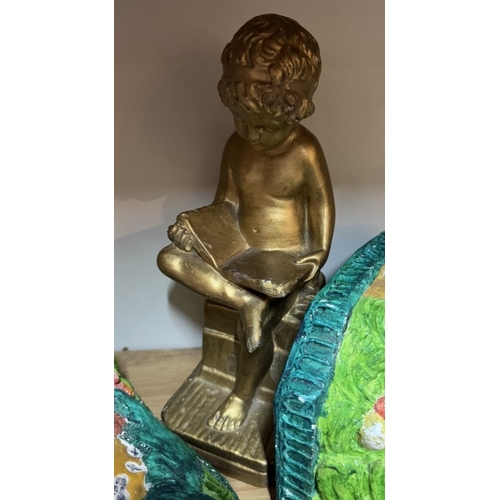 644 - A pair of vintage Corbels (Wall brackets) & A pair of 1930s bookend cherubs reading books